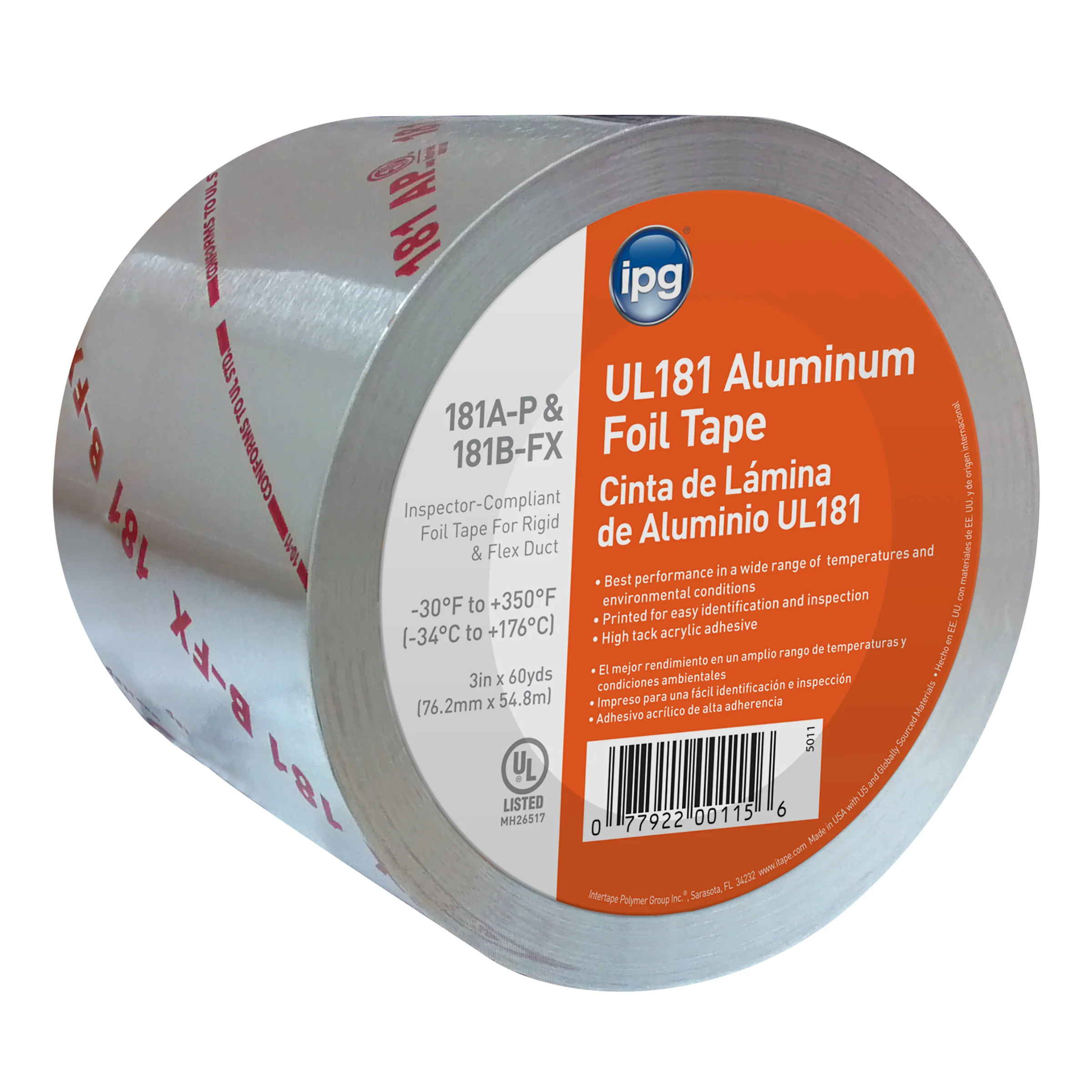 Intertape ALF201LUL360HR ALF201LUL 2 Mil UL181 A-P&B-FX Aluminum Foil LineRed Acrylic - Silver 3