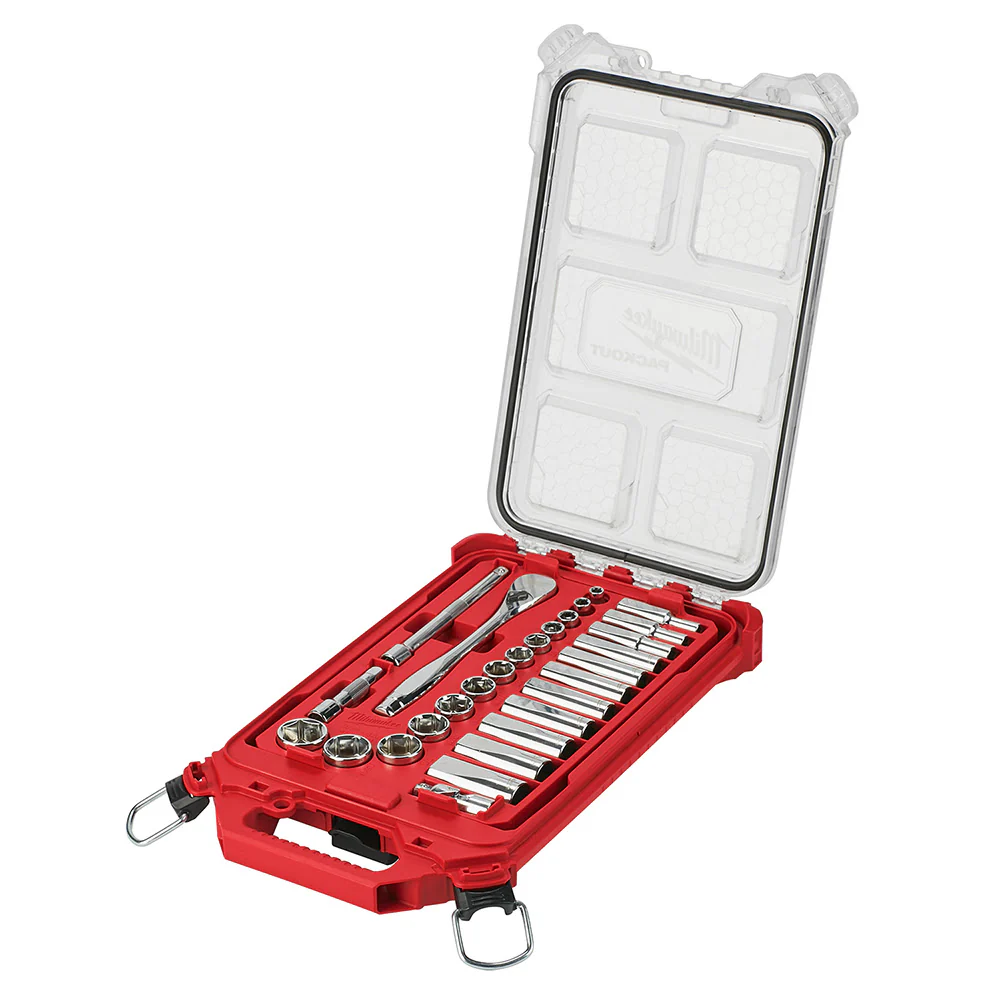 Milwaukee 48-22-9481 3/8” 28pc Ratchet and Socket Set in PACKOUT - SAE - Mactool Shop