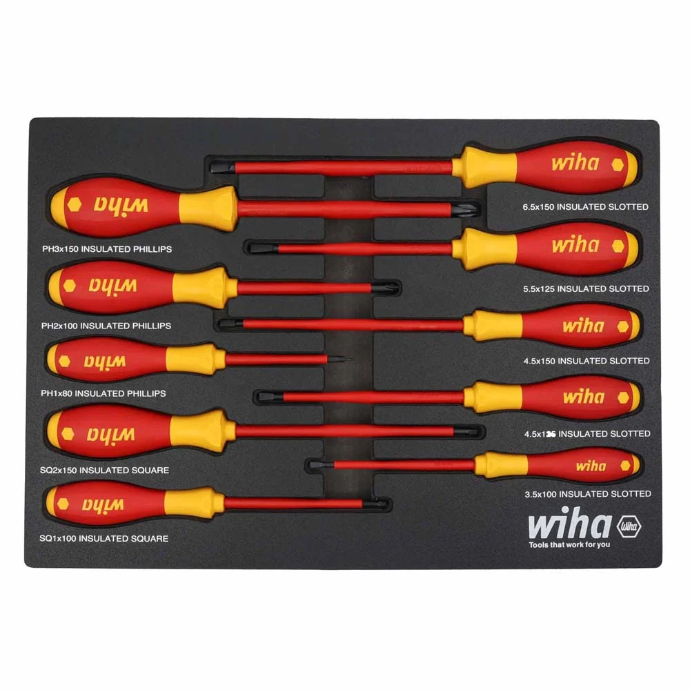 Wiha 32080 10 Piece Insulated SoftFinish Cushion Grip Screwdriver Tray Set - Mactool Shop