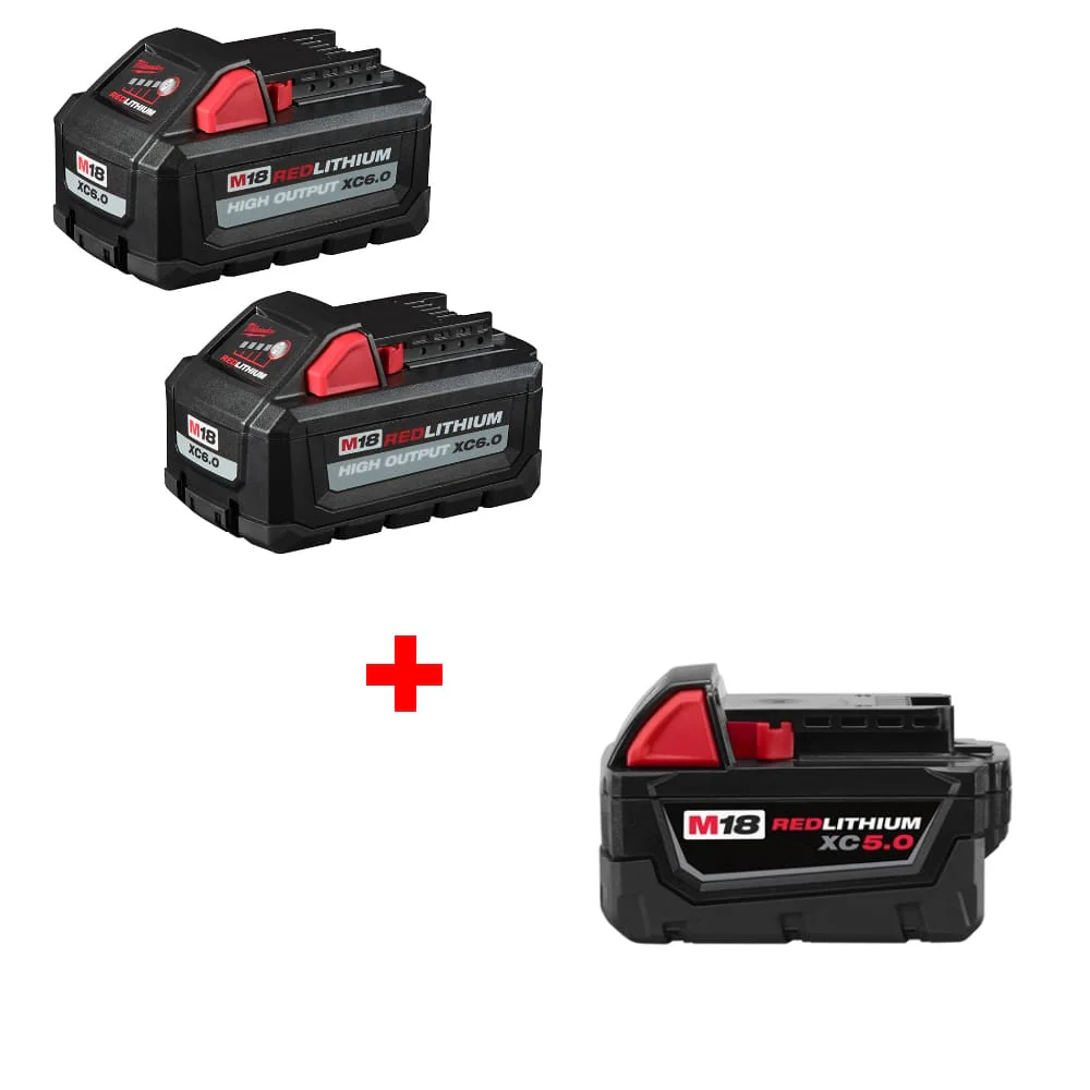 Milwaukee 48-11-1862 M18 XC6.0 Battery 2Pk w/ FREE 48-11-1850 M18 XC5.0 Battery - Mactool Shop