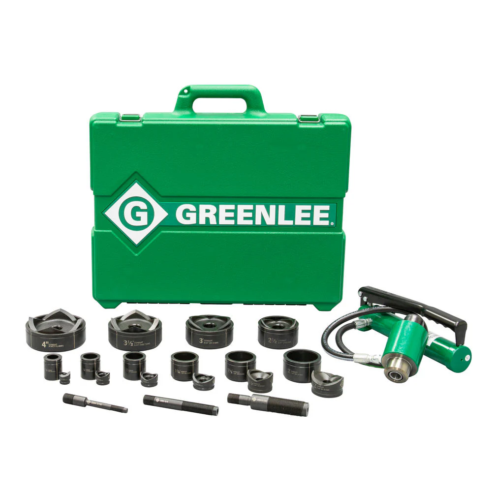 Greenlee 7310 Driver, Hand Pump, Standard Punches, Dies, and Draw Studs for 1/2 in. through 4in. Conduit, steel case. - Mactool Shop
