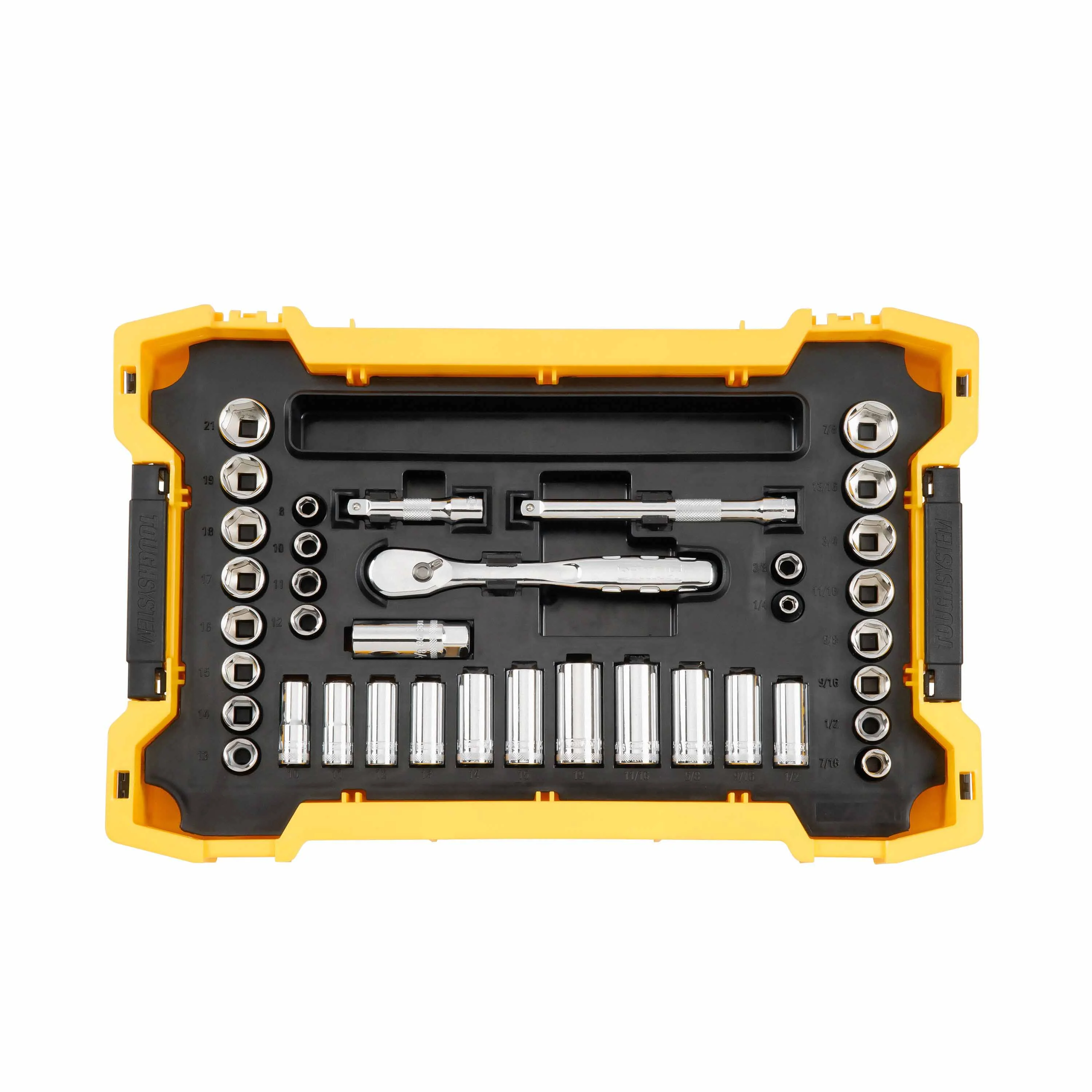 DeWalt DWMT45400 37 PC. 3/8 IN. Drive Socket Set With TOUGHSYSTEM® 2.0 Tray and Lid - Mactool Shop