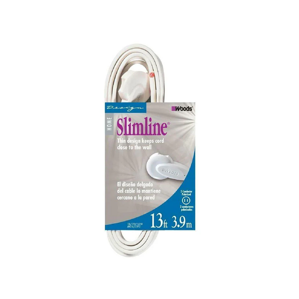 SlimLine 2237 Flat Plug Extension Cord, 2-Wire, 13-Foot, White - Mactool Shop