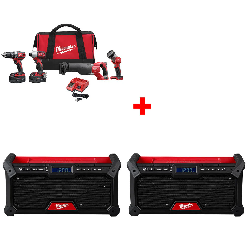 Milwaukee 2696-24 M18 4-Tool Combo Kit W/ FREE 2952-20 M18 Jobsite Radio-2 Pack - Mactool Shop